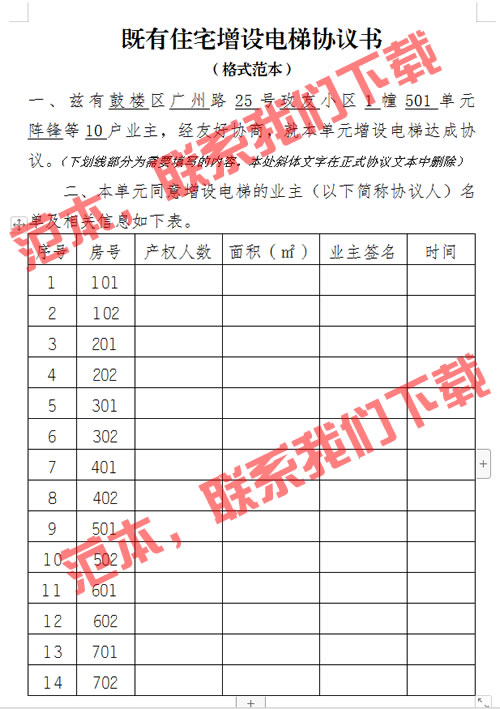 既有住宅增設(shè)電梯協(xié)議書